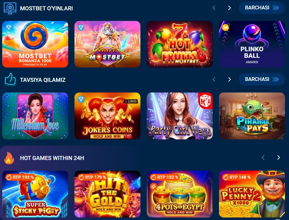 Mostbet UZ kazino slotlari va Aviator o‘yini