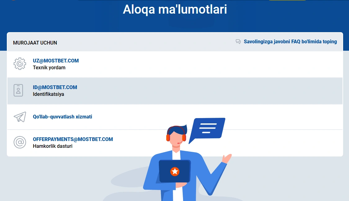 Mostbet UZ qo‘llab-quvvatlash xizmati